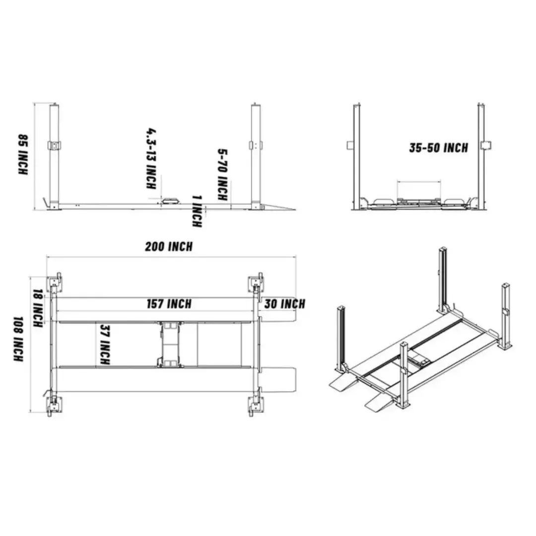 Katool KT-4H850 8,500lb Heavy Duty 4 Post Car Lift - Image 15