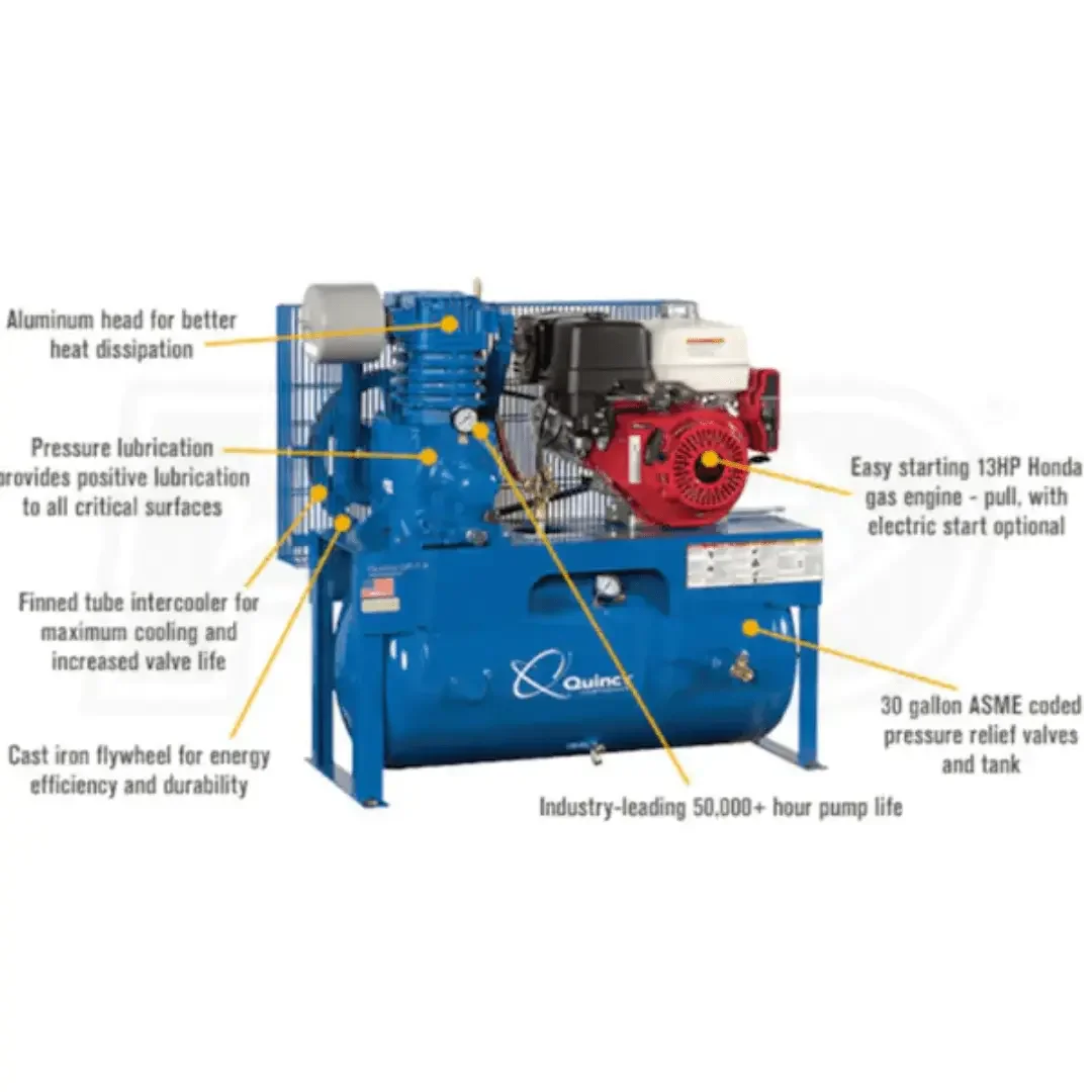 Quincy G313H30HCE QP 13-HP 30-Gallon Pressure Lubricated Two-Stage Truck Mount Air Compressor w/ Electric Start Honda Engine - Image 4