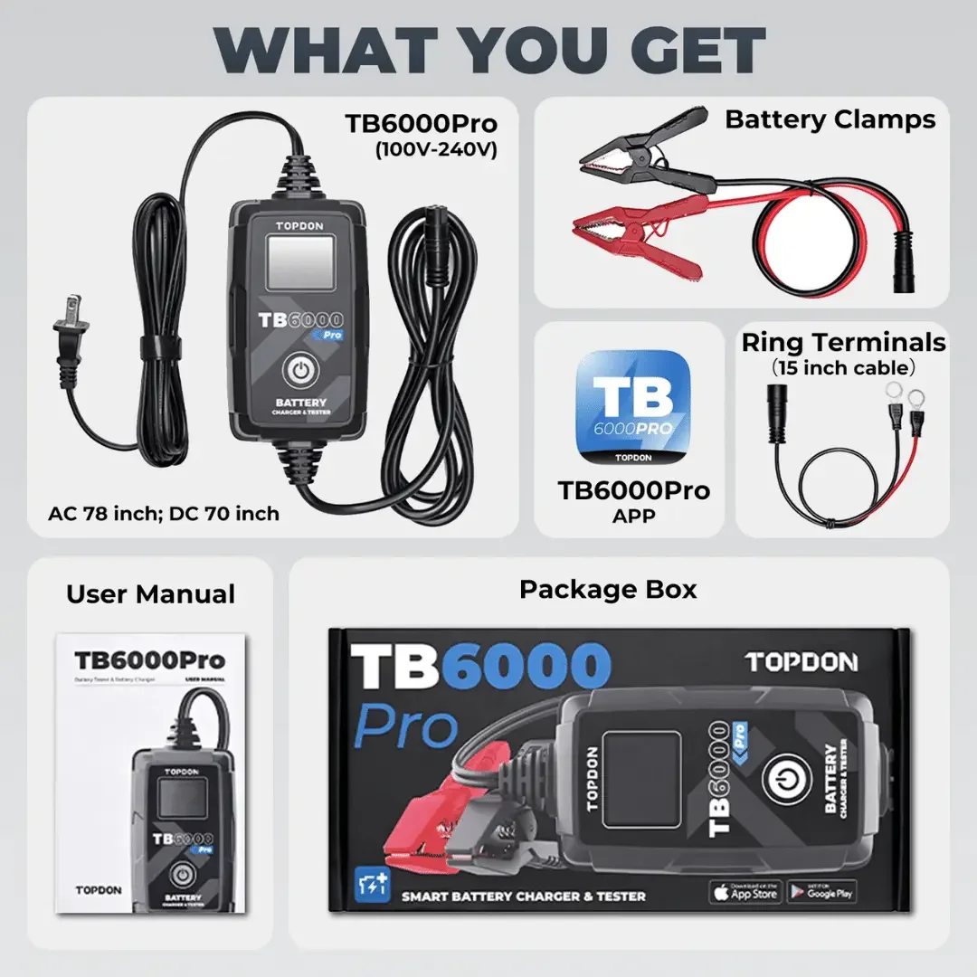 Topdon USA TB6000Pro 2-IN-1 Smart Car Battery Charger & Tester - Image 7